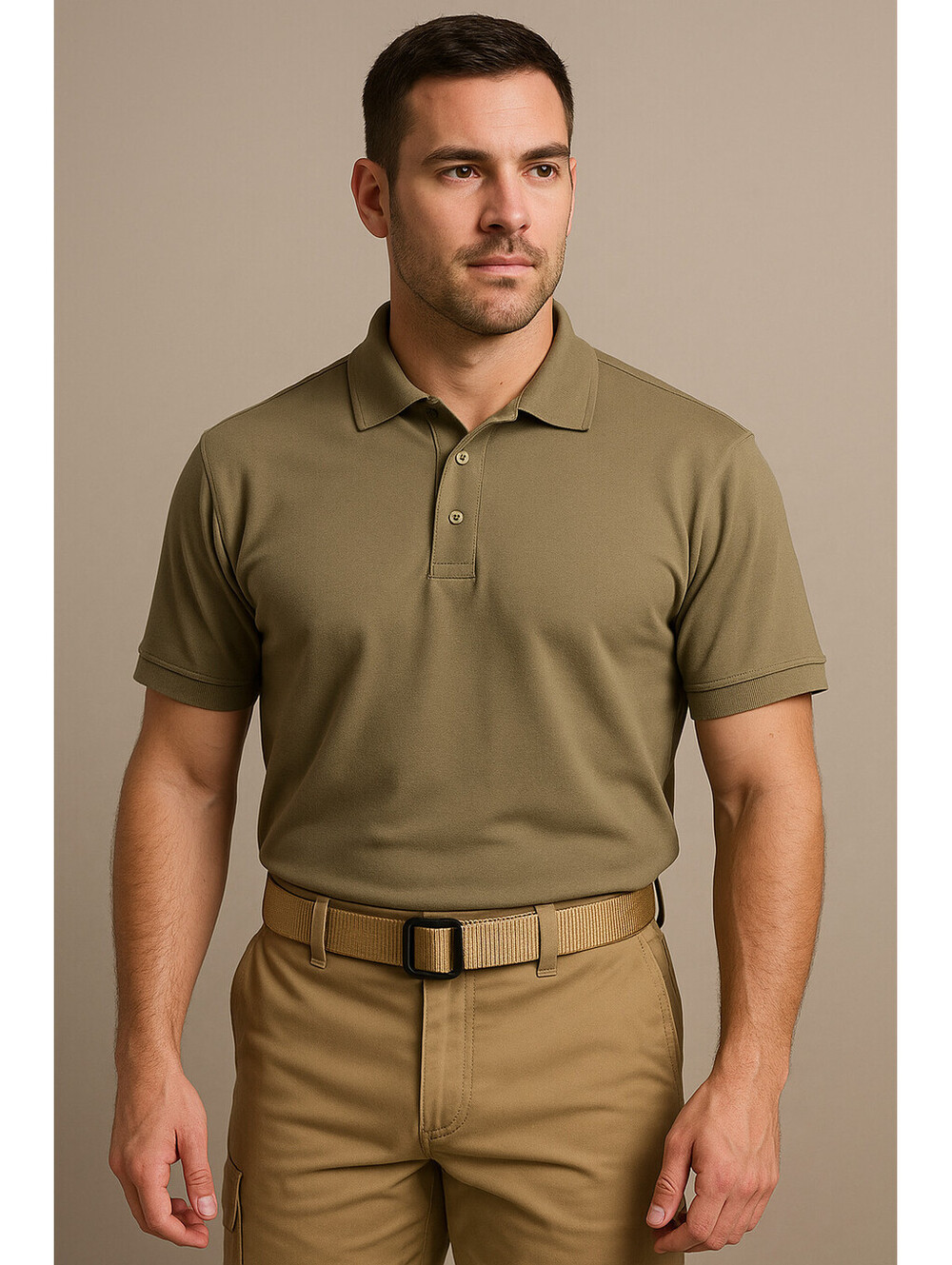 Khaki Web Belt 37.5 X 1.75" " Fits Max 34" Waist Buckle + Touch Fastener